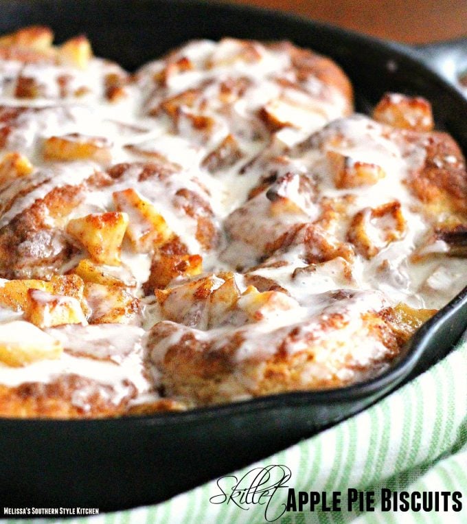 Skillet Apple Pie Biscuits in a cast iron pan