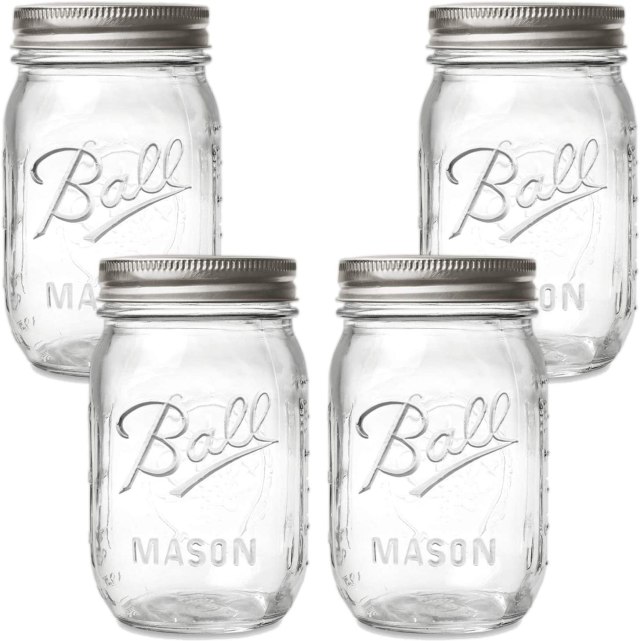 Ball Regular Mouth Mason Jars with Lids and Bands, 16-Ounces (4-Pack)