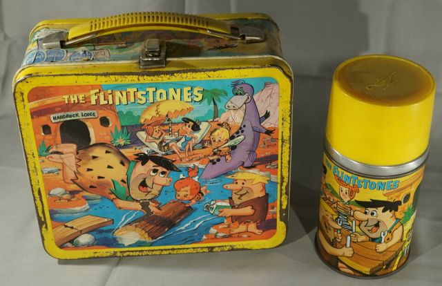 ORIGINAL 1964 THE FLINTSTONES METAL LUNCH BOX WITH THERMOS