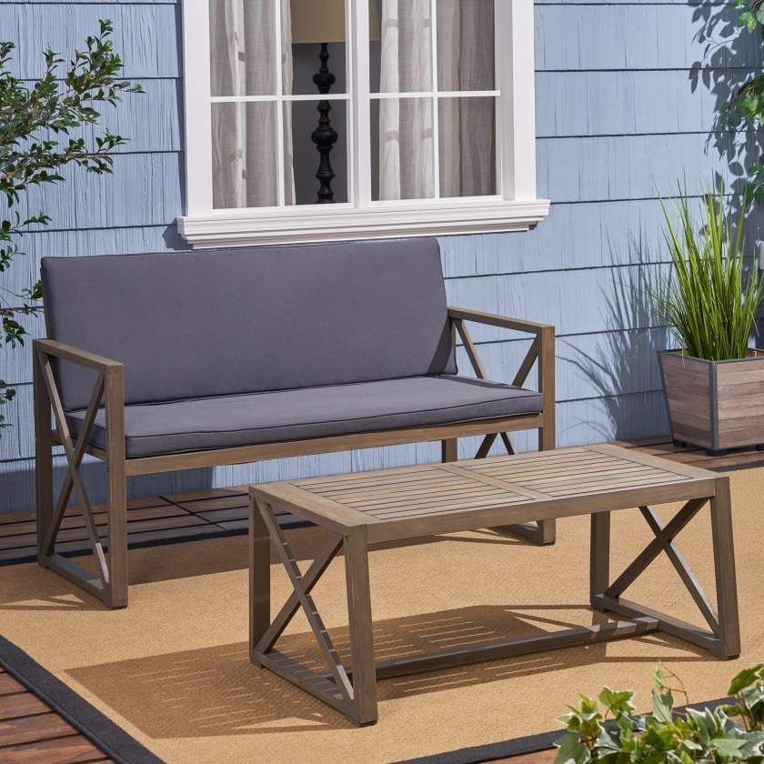 Hazel Outdoor Acacia Wood outdoor loveseat