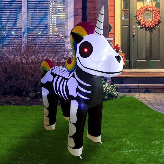 Joiedomi 5 FT Tall Standing Skeleton Unicorn Halloween Inflatable with Build-in LEDs for Halloween Party Indoor, Outdoor, Yard, Garden, Lawn Decorations