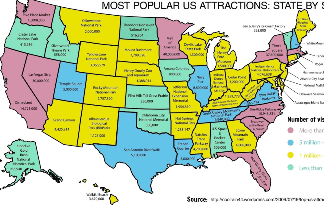 Map Shows the Most Popular Attraction in Every State