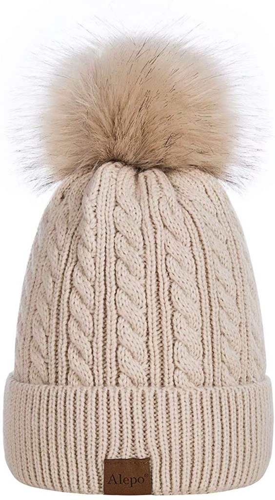 Alepo Womens Winter Beanie Hat, Warm Fleece Lined Knitted Soft Ski Cuff Cap with Pom Pom