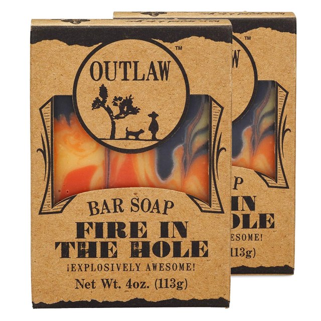 Outlaw Fire in the Hole Handmade Campfire Soap - Explosively Awesome - Campfire, Gunpowder, Sagebrush, Whiskey, and Weekend Camping - Men's or Women's Bar Soap - 2 Pack