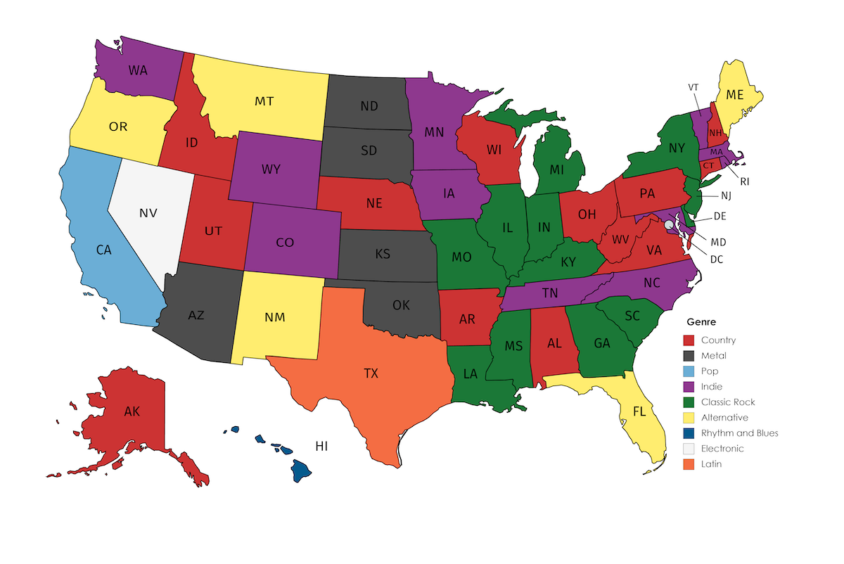 This Map Shows the Most Popular Music Genres By State