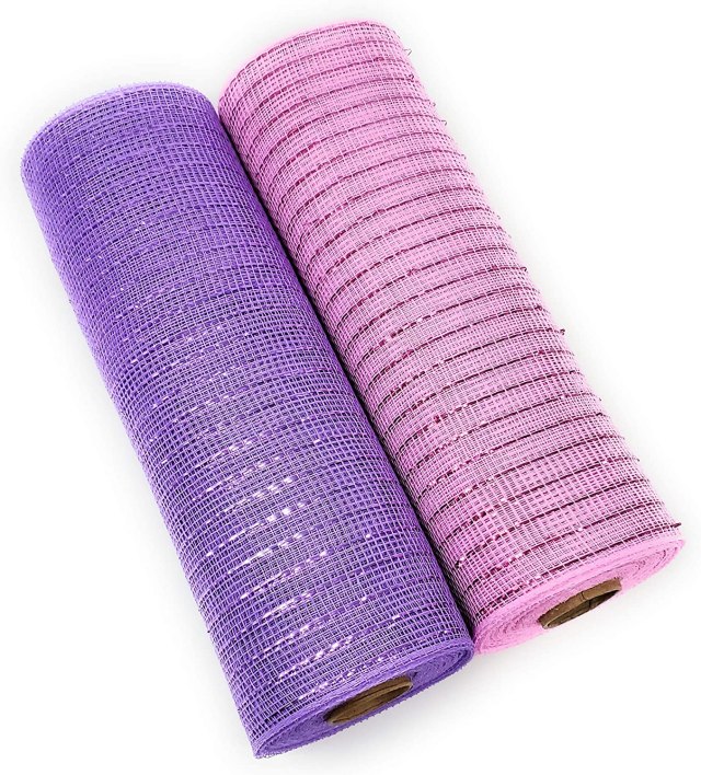 Easter Bunny Pastel Deco Mesh, 10in x 10yd Metallic Ribbon Rolls (Lilac, Pink)