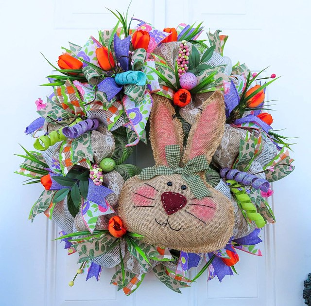 Easter Wreath, Deco Burlap Wreath, Bunny Wreath, Gift