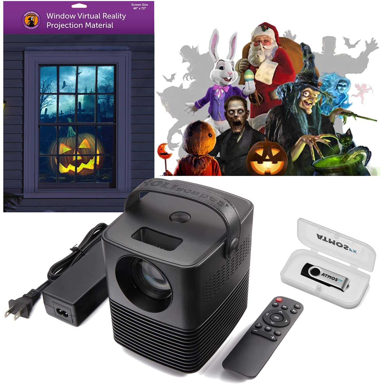 3 Best Halloween Projectors For Indoor Outdoor Use 2023   Atmosfx Holiday Digital Decoration Kit Includes HD Projector 48 X 72 Holographic Projection Screen USB Video Stick For Halloween Christmas And More  