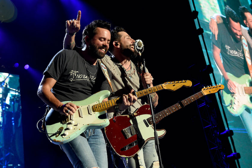 INDIO, CALIFORNIA - APRIL 28: (L-R) Brad Tursi and Matthew Ramsey of Old Dominion perform onstage during the 2019 Stagecoach Festival at Empire Polo Field on April 28, 2019 in Indio, California. 