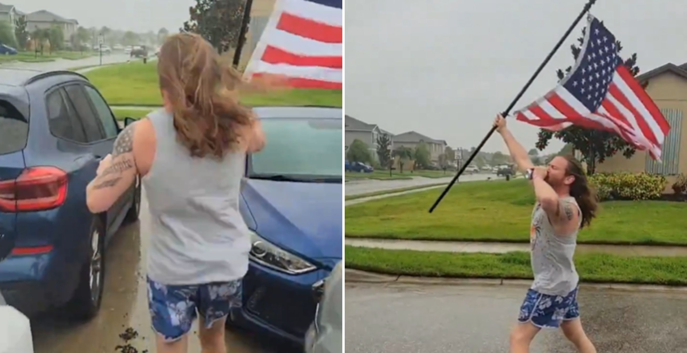 Florida Man Patriotically Waves American Flag In Middle Of Hurricane Debby In Insane Footage