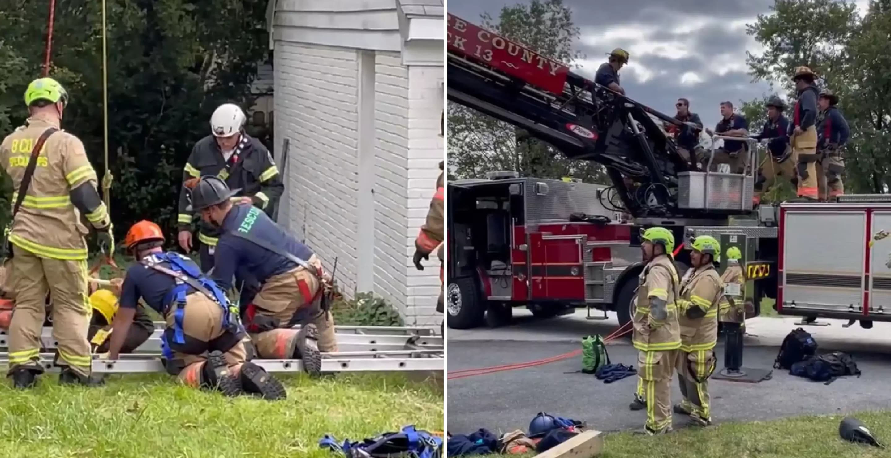 Fire Department Helping Man Out Of Well