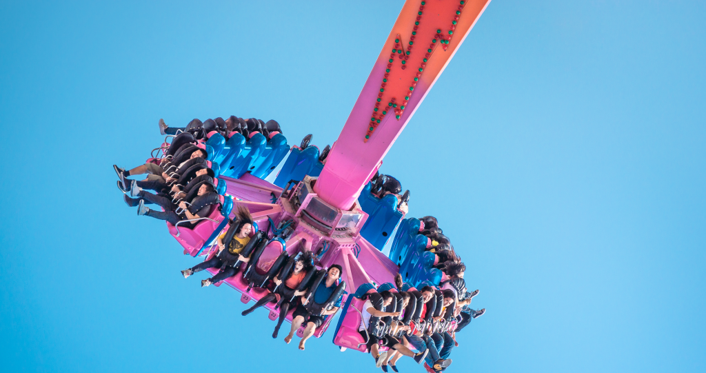 people trapped on an amusement park ride