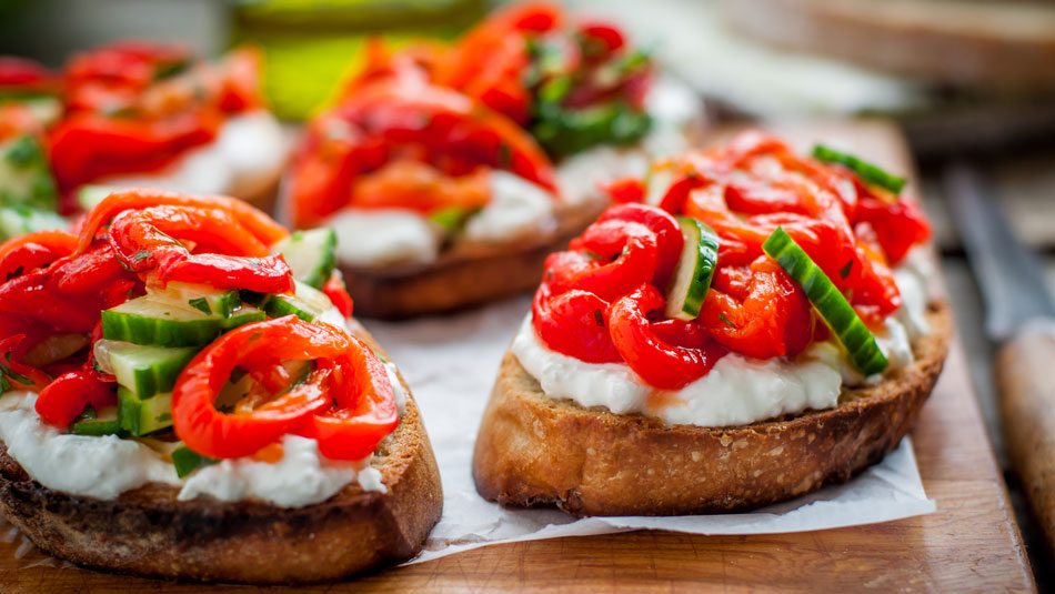 Roasted Red Peppers with Cucumber and Goat Cheese