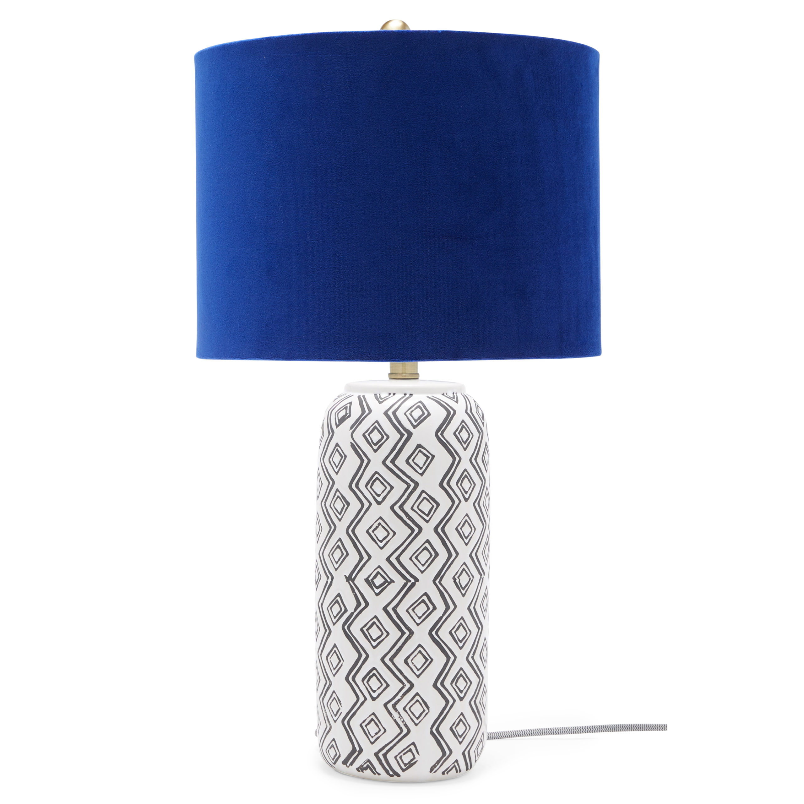 Zig Zag Table Lamp with Grecian Blue Velvet Shade by Drew Barrymore Flower Home