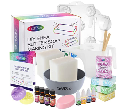 CraftZee Soap Making Kit - Soap Making Supplies - DIY Kits for Adults and Kids with Shea Butter Soap Base, Fragrance Oils, Silicone Loaf Molds, Cutter