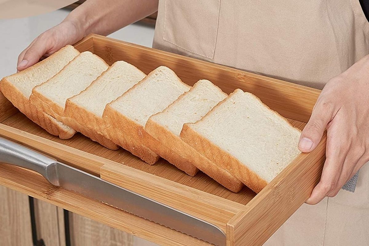 Bamboo Bread Slicer with Knife - Detachable Compact Wooden Bread