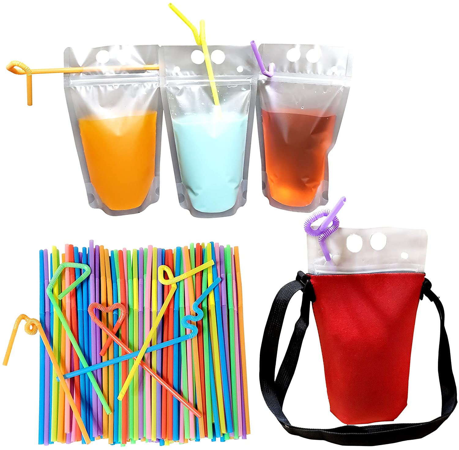 Reusable Drink Pouches With Straws Double Zipper - 201 Piece Set