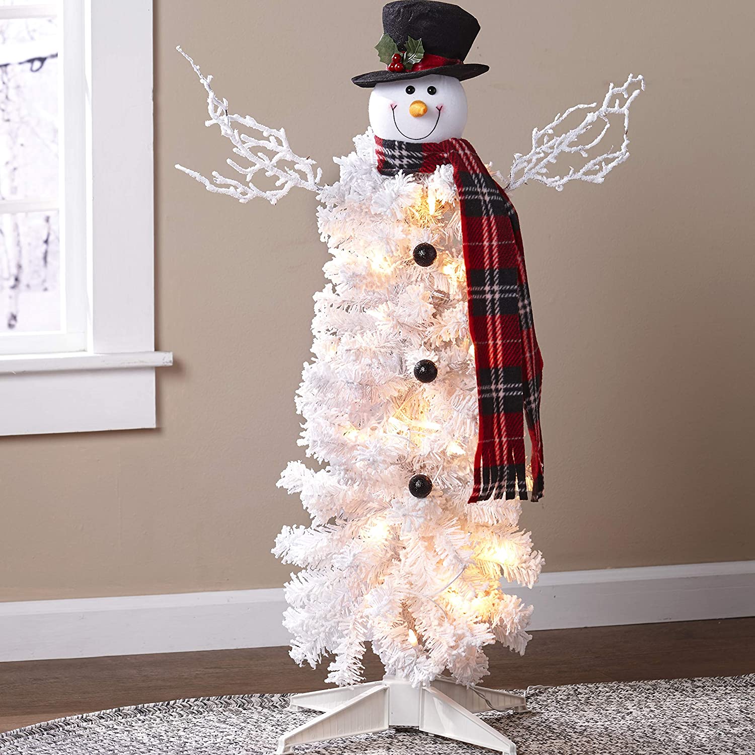 Vintage White Snowman With Trees and Gift Packages In